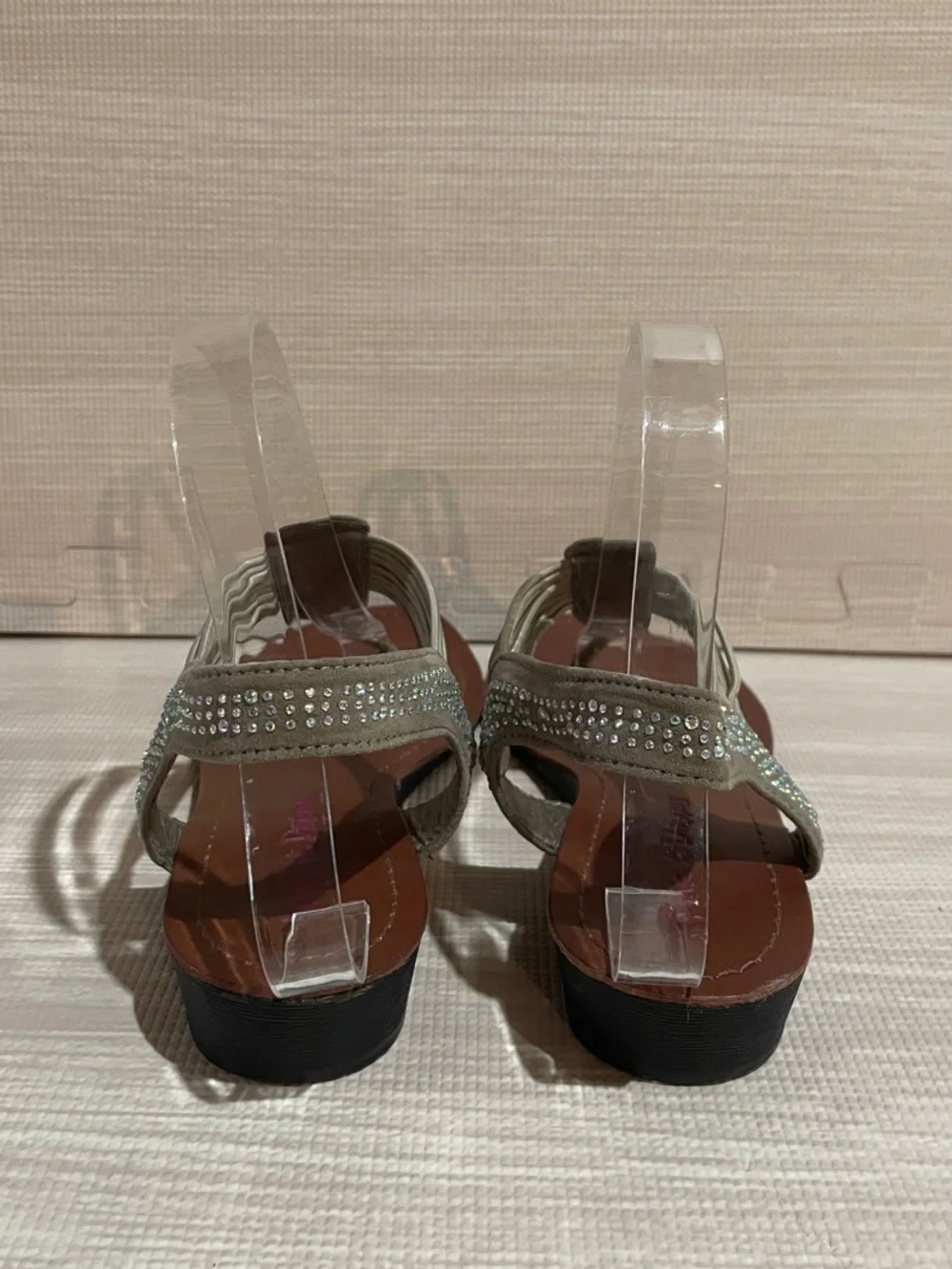 Pink & Pepper Taupe Rhinestone T-Strap Sandals